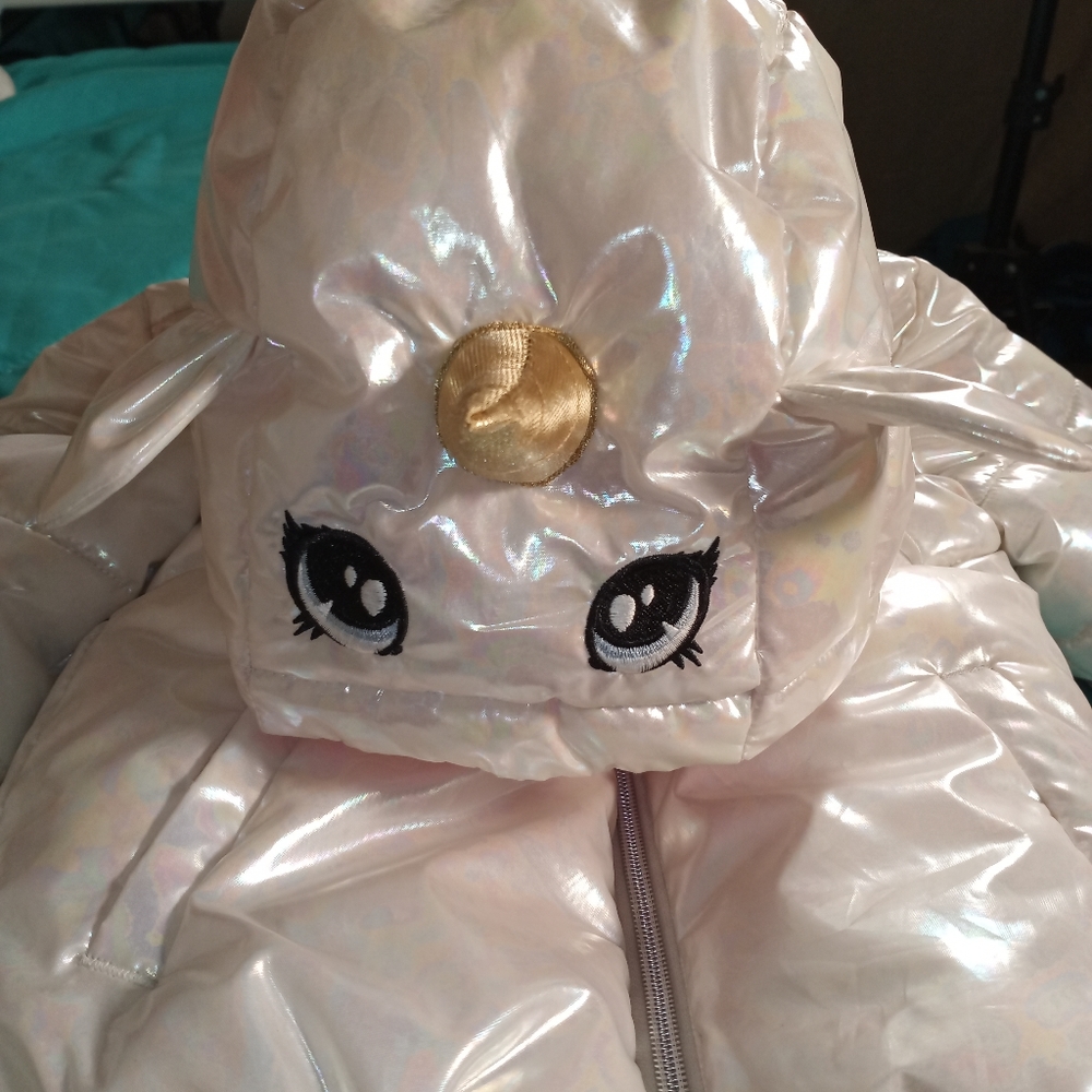 H&M Unicorn Puffer coat shiny iridescent white 2/3
